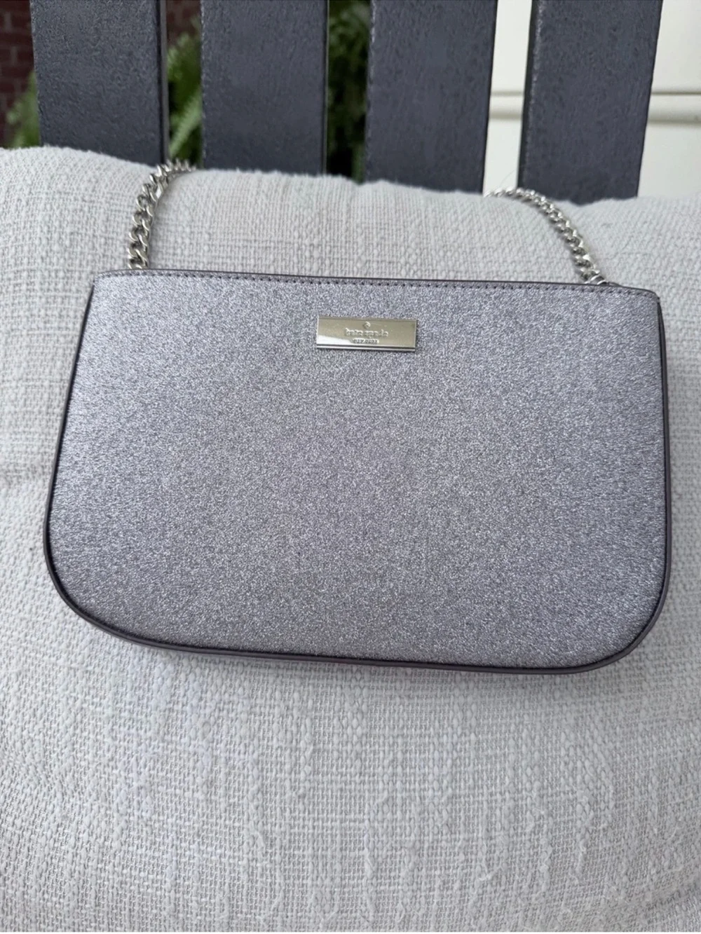 kate spade Candied Flower silver purple glitter wristlet with silver chain NWOT